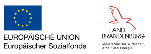 Foerderleiste Logo Europäische Union, Europäischer Sozialfonds und Ministerium für Wirtschaft, Arbeit und Energie Land Brandenburg